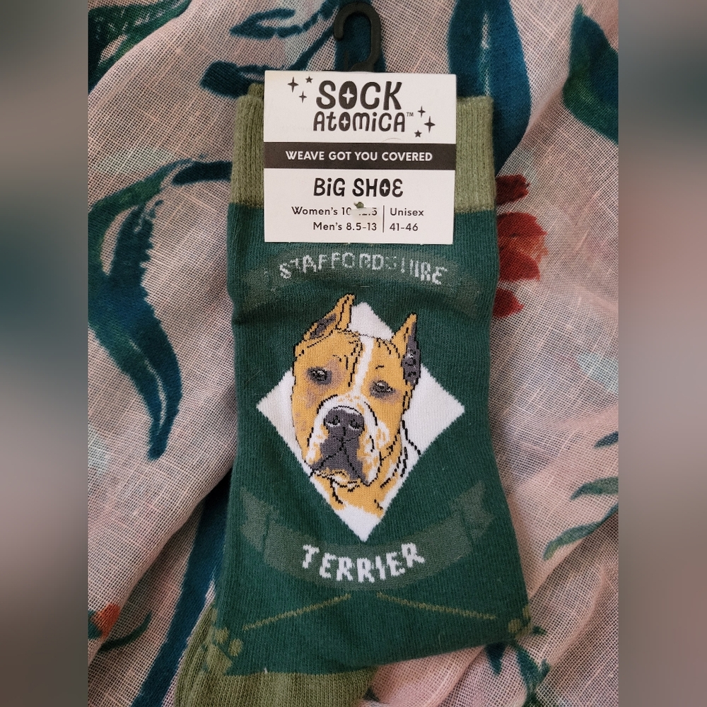 Sock Atomica Staffordshire Terrier Big Shoe Size Novelty Socks New